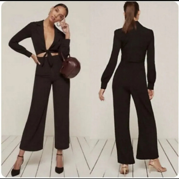 NWOT Reformation Jett Black Collared Jumpsuit - Picture 1 of 15